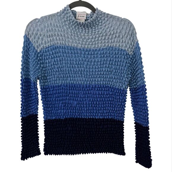 Vtg Y2k Cyberpunk Scrunchy Bubble Stretchy Top 90s Blue Unique Rare Wool Blend - Picture 1 of 4